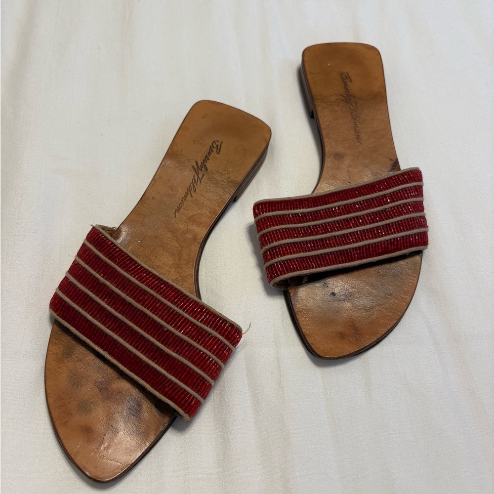Beverly Feldman Red and Tan Sandals